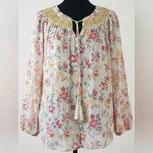 Boho 3XL Floral Cottage Prairie Embroidered Flowy Soft Stretch Top New